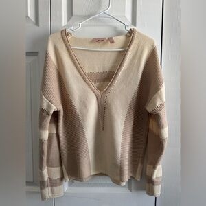 Willow and Root Buckle BoHo 2 tone cream and tan sweater